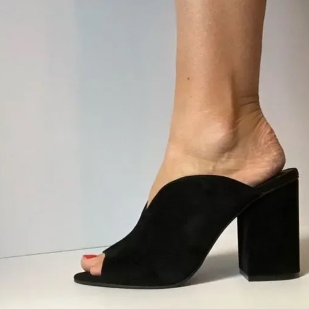 BP Black Suede Block Heel Mules